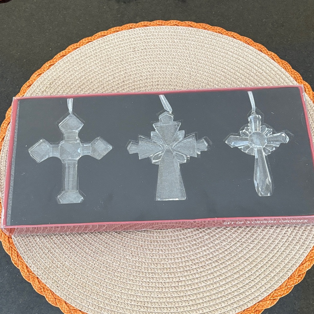 Belk Clear Crystal Cross Ornaments Set of 3 in Original Package Never Opened